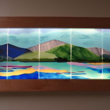 20”x 60”<br>
Fused glass luminary for
Spirituality room<br>
Northwestern Medical Center<br>
St. Albans, VT<br>
Artist: Caroline Parent