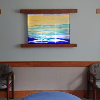 36”x 30”<br>
Fused glass luminary for
Loving kindness room<br>
York Hospital, York, ME<br>
Artist: Caroline Parent