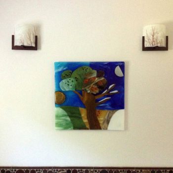 18”x 18”<br>
Fused glass<br>
Artist: Caroline Parent