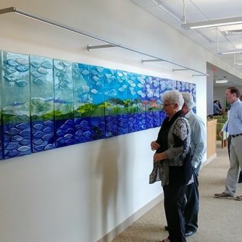 20 panels 12”x 30”<br>
Fused glass art legacy donor recognition wall<br>
Northwestern Medical Center<br>
St. Albans, VT<br>
Artist: Caroline Parent